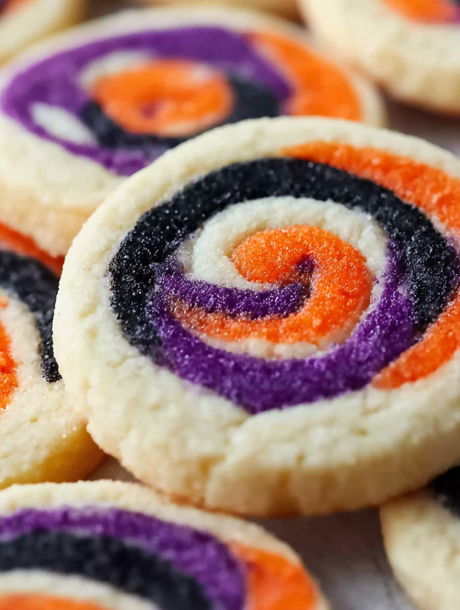 Cookies with purple and orange frosting.