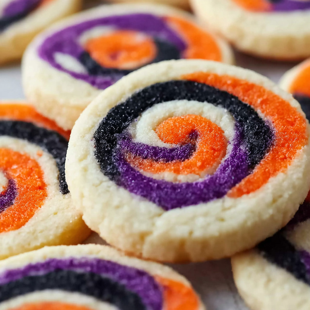 Cookies with purple and orange frosting.