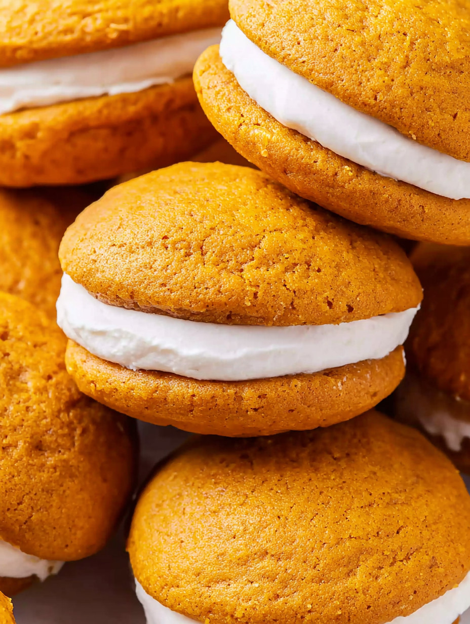A stack of orange cookies with white frosting.