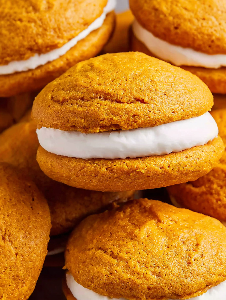 A stack of orange cookies with white frosting.