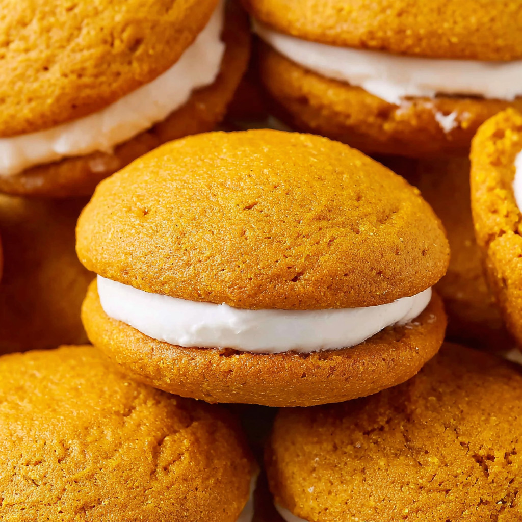 A stack of orange cookies with white frosting.