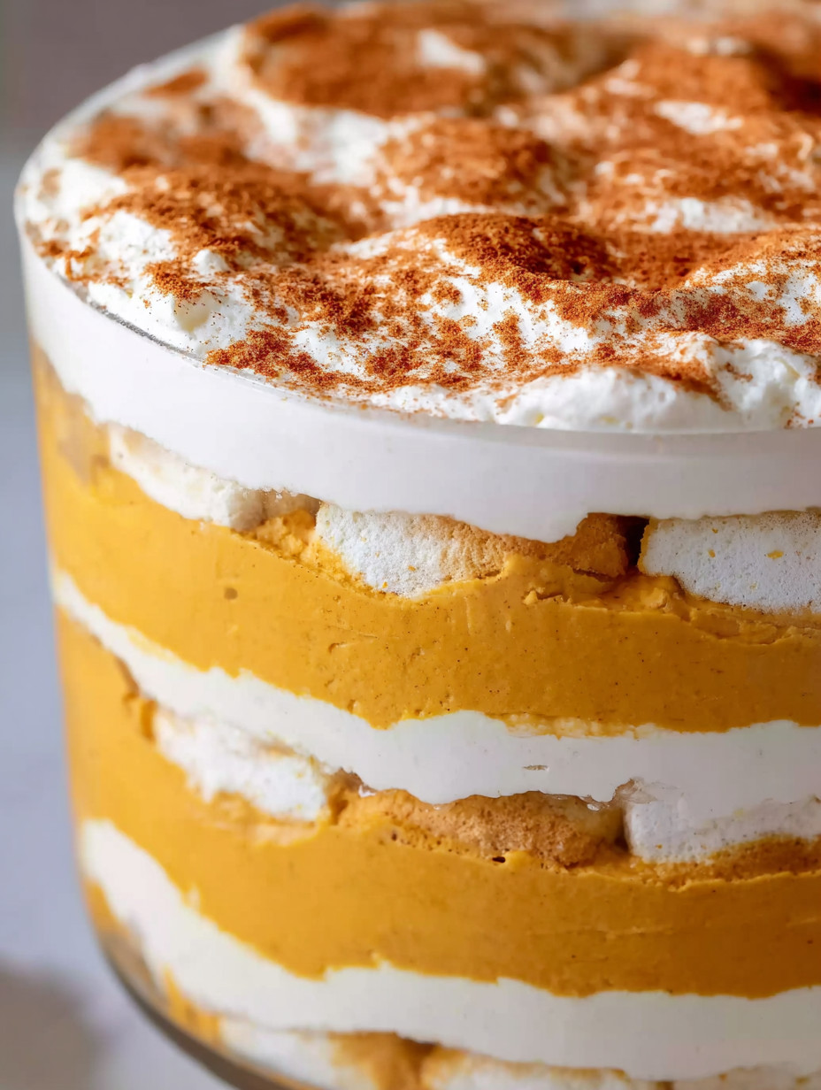 A layered dessert with white and orange toppings.