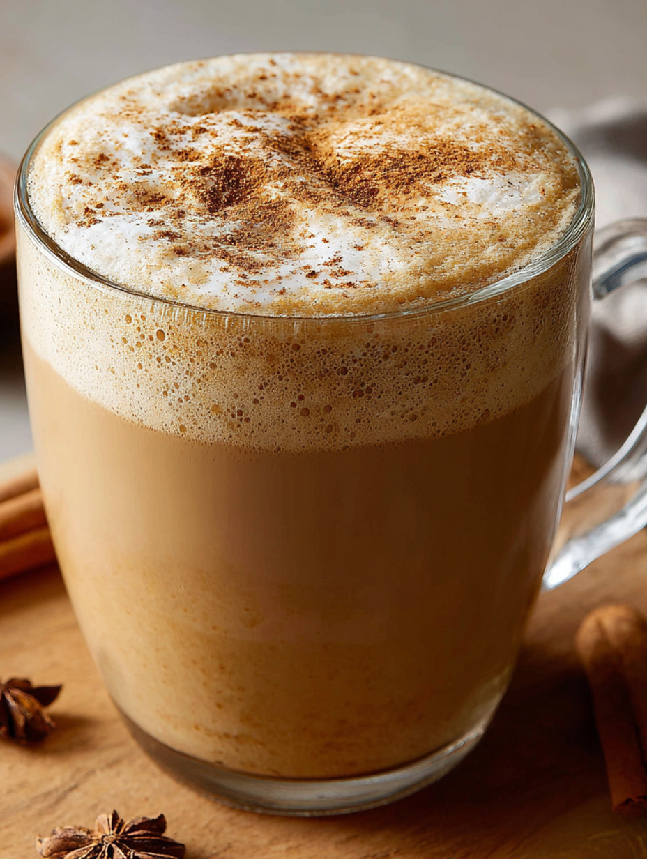A glass of coffee with cinnamon on top.