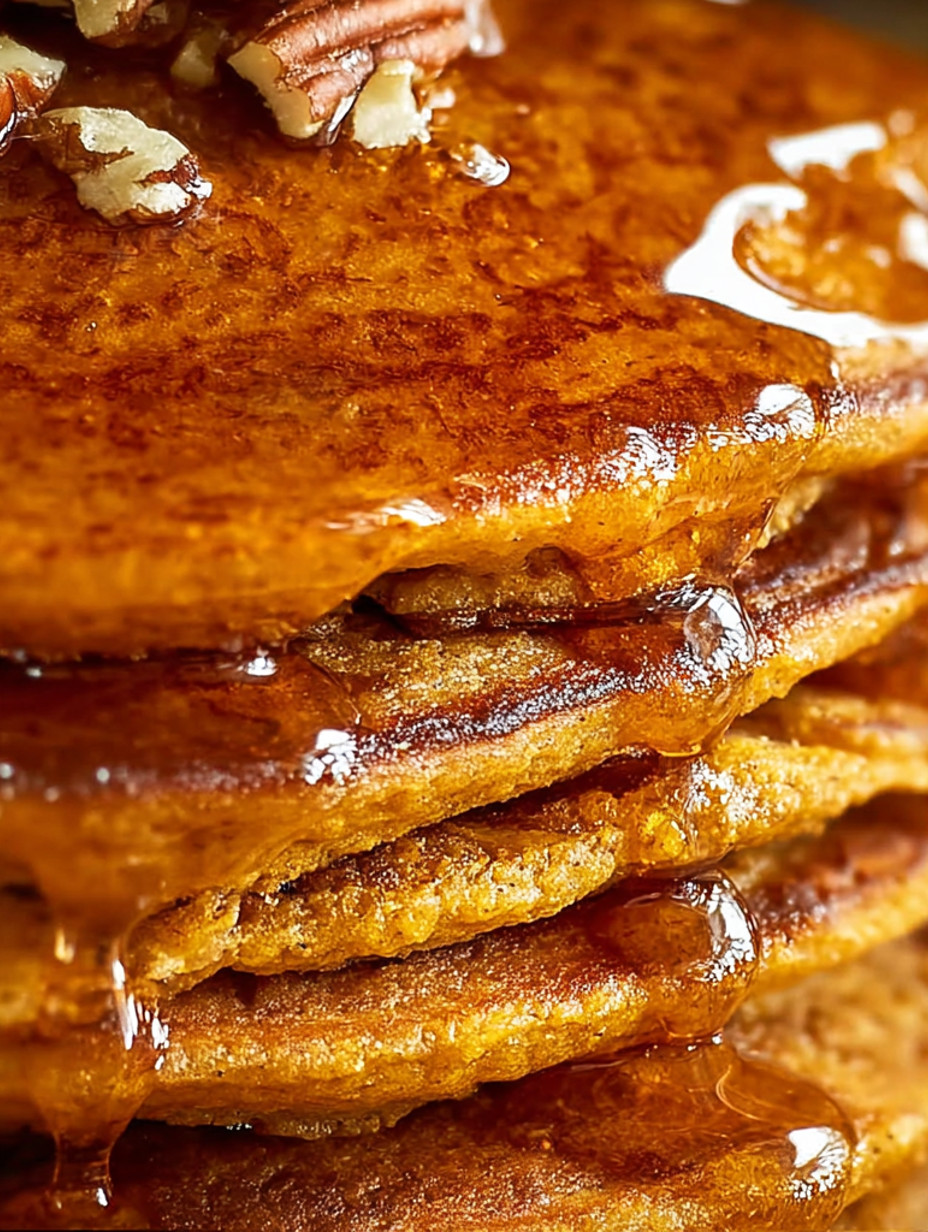 Stack of pancakes with syrup.