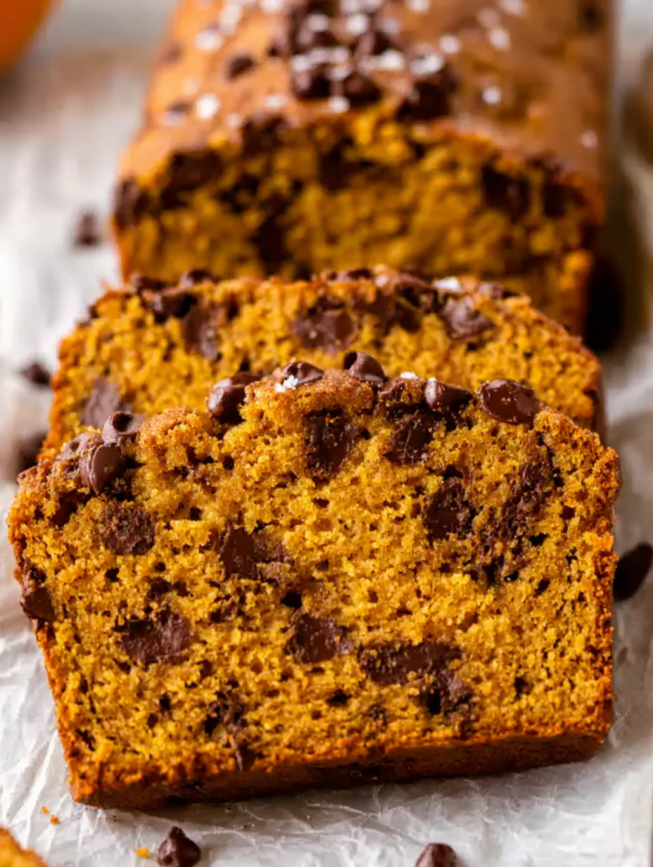 Two slices of chocolate chip bread.