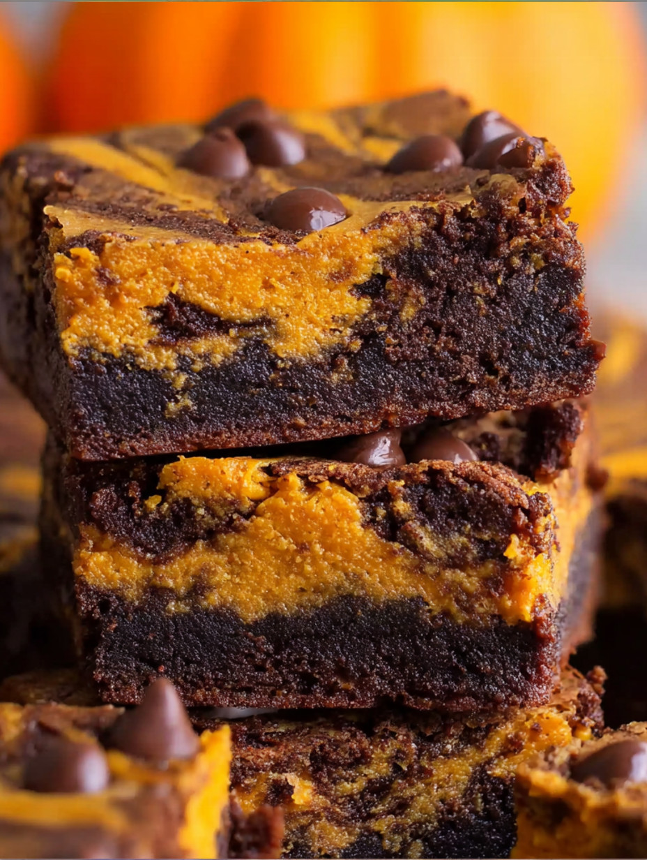 Chocolate cake with chocolate chips and pumpkin.