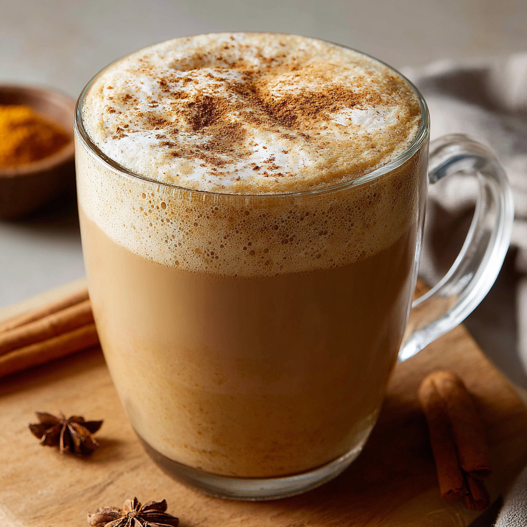 A glass of coffee with cinnamon on a table.