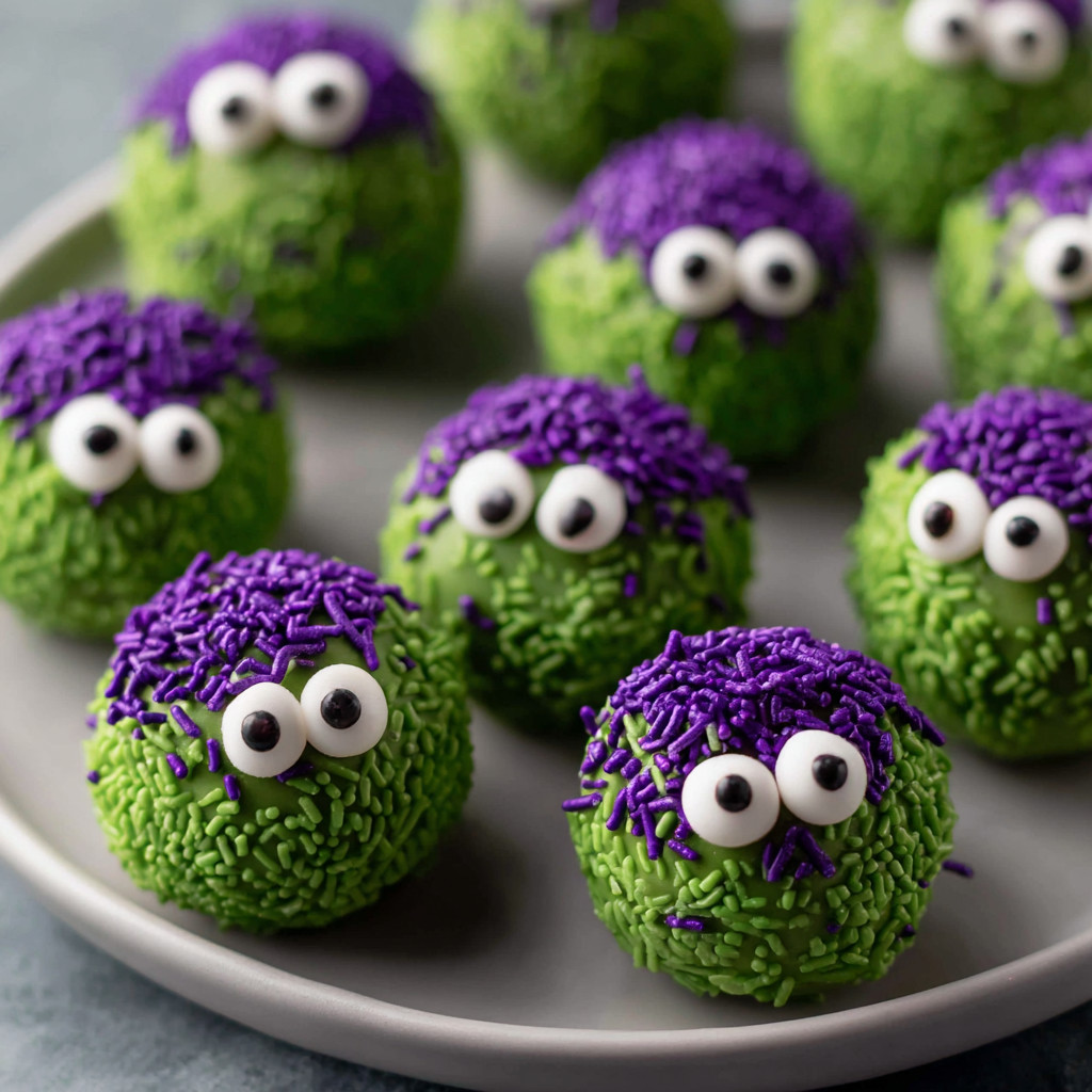 A plate of green and purple cupcakes.