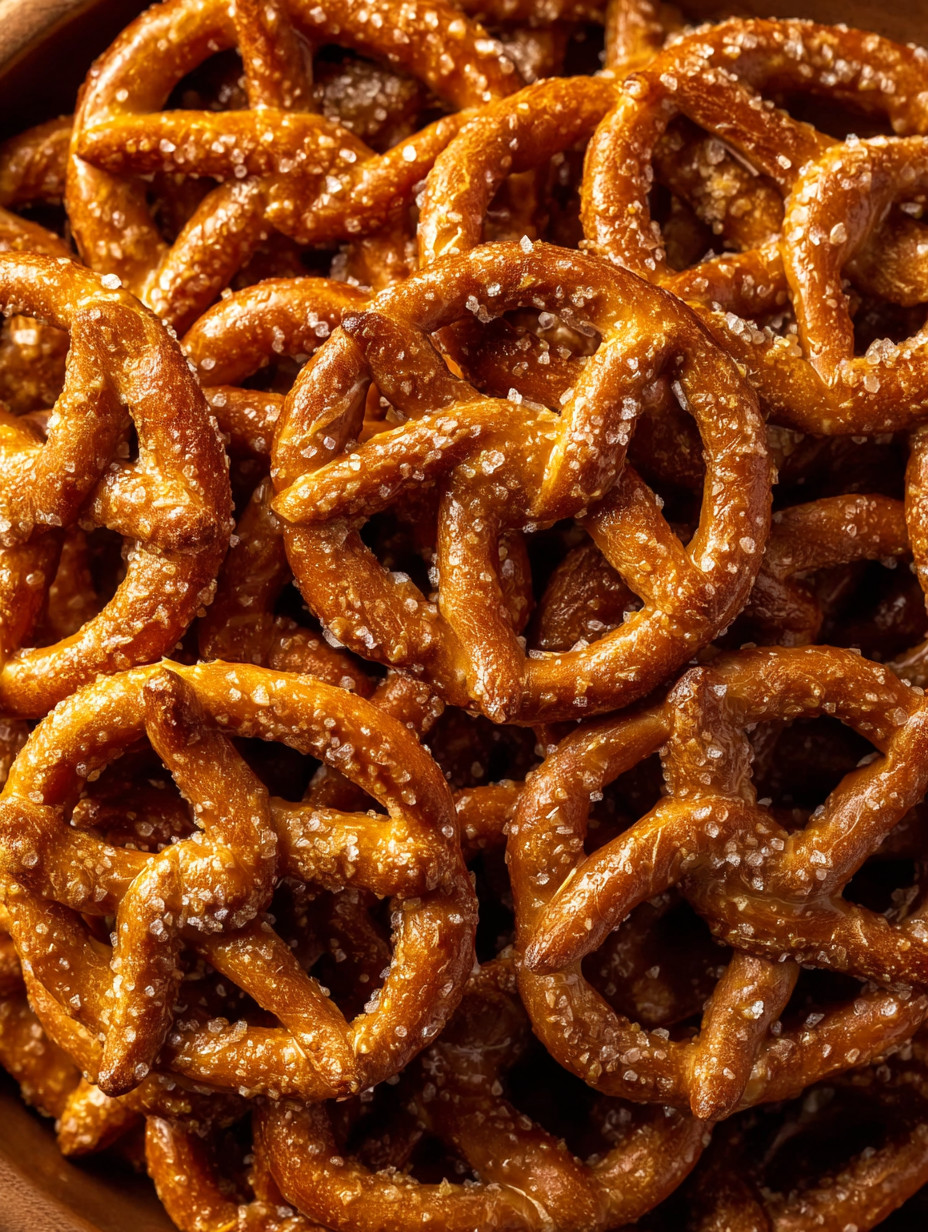 A pile of golden brown pretzels.