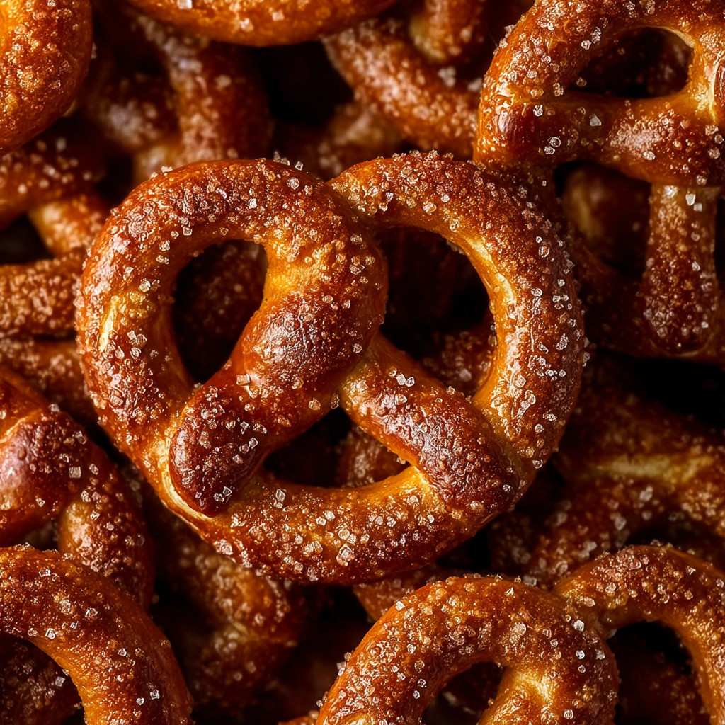 A pile of pretzels with a sprinkle of sugar.