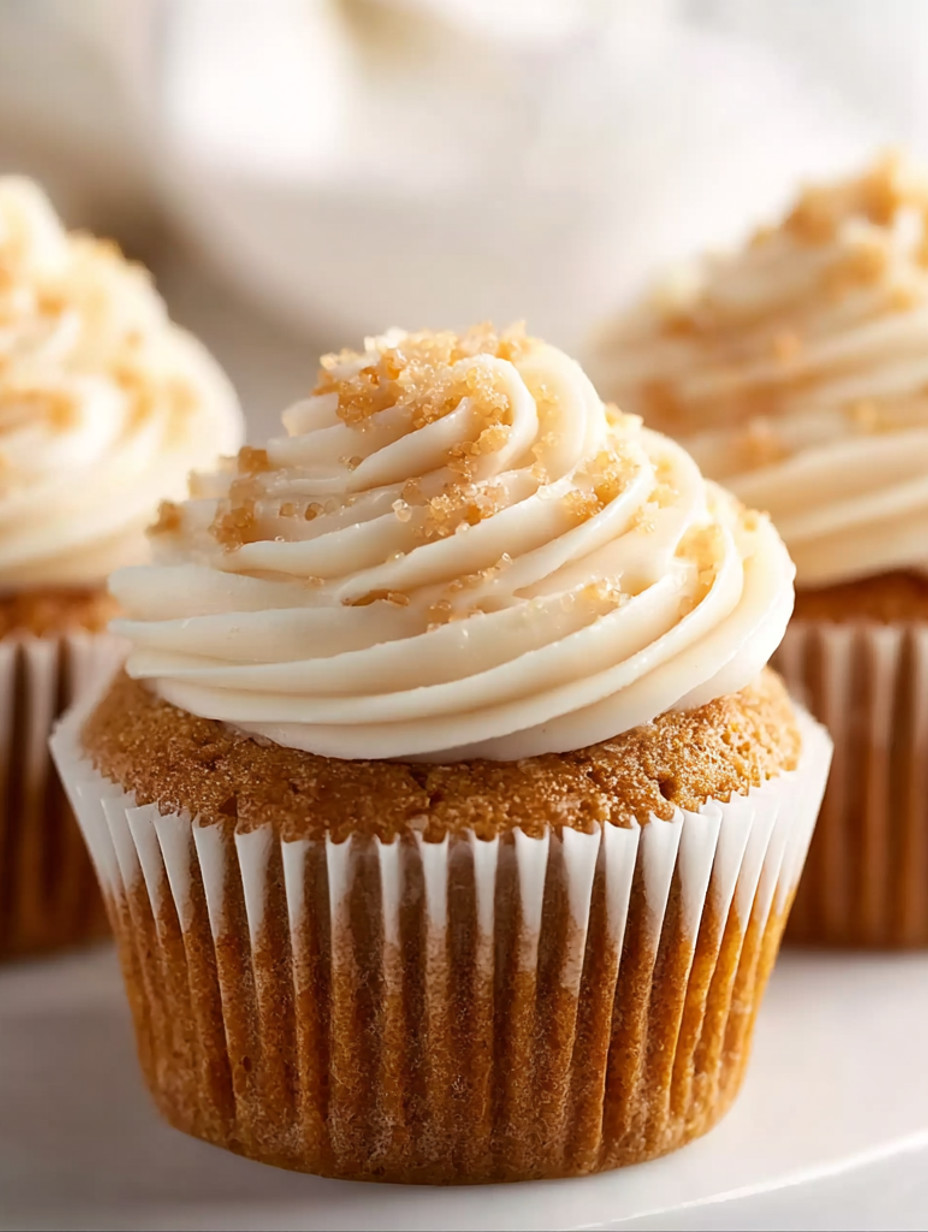 A cupcake with white frosting and nuts.