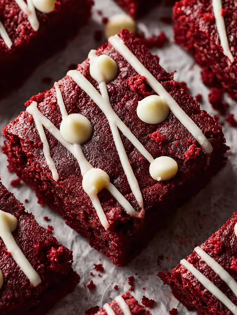 A piece of red velvet cake with white frosting.