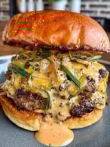 A smoked Cajun burger with cheese.
