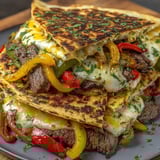 A stack of chili lime steak fajita quesadillas.