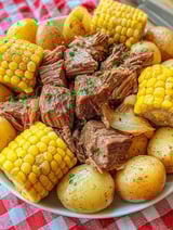 A plate of food with meat and potatoes.