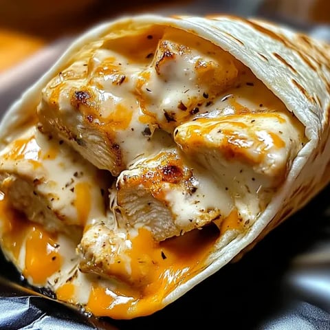 A delicious cheesy garlic chicken wrap.