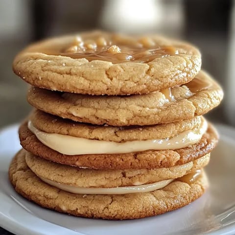 Stack of caramel cheesecake cookies.