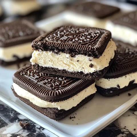 A plate of Oreo ice cream sandwiches.