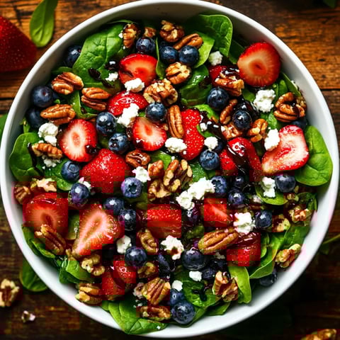 A bowl of a 15-minute strawberry spinach salad.